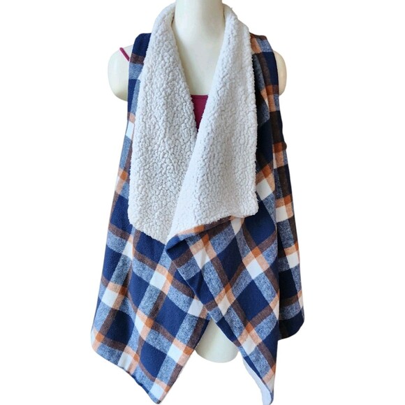Anthropologie She + Sky  Women's Plaid Flannel Sherpa Lined Open Vest Sz Small - Picture 1 of 15